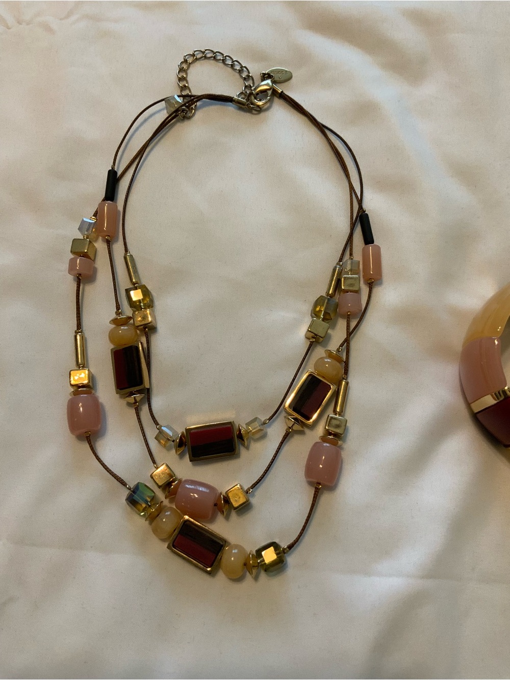 Chicos Multicolor Glass Bead Necklace and Bangle Set - Pink, Gold, Burgundy - Picture 7 of 8